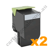 2 x Compatible Lexmark 80C8SK0 808SK STD Black Toner Cartridge