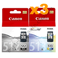 3 x Genuine Canon PG512 BK & CL513 C Ink Cartridge Value Pack