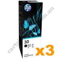3 x Genuine HP 30 (1VU29AA) Black Ink Bottle