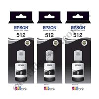 3 x Genuine Epson T512/T00G1 EcoTank Black Ink Bottle
