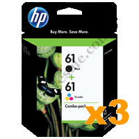 3 x Genuine HP 61 Black and Colour Combo Pack CR311A