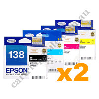2 Sets Genuine Epson 138 High Yield B/C/M/Y Ink Cartridges
