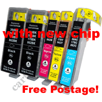 5 x Compatible HP 564XL Ink Cartridges 2BK+CMY NewChips