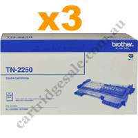 3 x Genuine Brother TN2250 Black Toner Cartridge