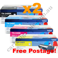 2 Sets Genuine Brother tn348 Toner Cartridges B/C/M/Y